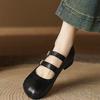 Zapatos Mary Jane de Tacón Grueso y Boca Baja con Doble Correa de Cuero Suave Francés para Mujer 2024 Otoño Nuevos Zapatos de Ballet de Una Correa