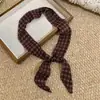 Bufanda de Seda Floral Vintage Maillard con Cuentas para Mujer, Bufanda de Cuello de Cordón de Nicho, Accesorio de Cuello de Cinta Versátil de Alta Gama