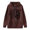 Moletom Estilo Dark Feminino com Capuz Gótico Casal Borboleta Caveira Harajuku Oversized Zíper Manga Longa