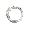 Exquisito Anillo Cuadrado Elástico Hecho a Mano para Mujer, Estilo Minimalista Fresco, Perla de Imitación de Lujo Ligero, Popular Modelo Nuevo, Moda Dulce y Fresca
