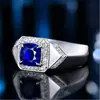 Anillo de Diamantes Cuadrado Estilo Coreano Diamante Azul Zafiro Anillo para Hombre Chapado en Oro 18K Diamante con Cristal de Corindón Azul Ocho Corazones y Ocho Flechas