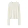 Suéter de Punto Pullover de Manga Larga con Cuello Redondo y Borde Enrollado para Mujer, Hilo Biella Alemán Yangtze de Lana 100% Peinada Ultrafina, Primavera y Otoño