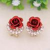Pendientes elegantes de plata S925 con forma de aguja, color rojo y azul, para mujer, sencillos, elegantes y modernos, con cristales de diamantes.