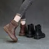Comércio Exterior Outono Inverno Tamanho Plus Botas Martin de Couro Genuíno Femininas Com Pelúcia Quente Solado Macio Botas Curtas Retro Salto Escondido Botas de Fundo Plano
