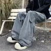 Jeans de perna reta com lavagem retrô americana, bolsos grandes plissados, estilo high street, para homens e mulheres, calça longa casual solta para o outono