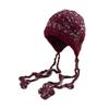 Gorro de color otoño e invierno con correa de cordón, gorro de punto con borlas y trenzas cálidas, gorro de lana antiedad estilo coreano para mujer