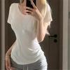 Camiseta Sexy de Manga Curta com Decote em V Profundo e Ajuste na Cintura, Venda Direta por Transmissão ao Vivo, Novo Estilo de Verão, Slim Fit, Versátil, Top da Moda
