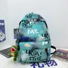 Mochilas Estudantis Transfronteiriças com Grafite, Mochilas de Casal para Estudantes do Ensino Médio e Universitário, Mochilas Portáteis de Ursinho Fofo, Modernas e Versáteis