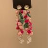 Brincos de Flores de Verão com Franjas e Contas para Férias de Fada Femininas Brincos de Nicho Estilo Mori para Rosto Quadrado