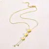 Nueva Cadena de Suéter Transfronteriza Más Vendida Cadena de Acero de Titanio Corazón Borla Collar, Chapado en Oro de 18 Quilates, Accesorio Versátil de Moda de Alta Gama