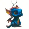 Mini pingente 2D de moda para Natal e Halloween, criativo, dourado, para carro, acrílico fofo, espelho retrovisor, dragão, desenho animado de carro