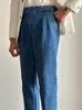 Jeans Rectos de Moda Estilo Italiano Nápoles para Hombre, Pantalones de Vestir Lavados con Doble Pinza de Cintura Alta Retro Británico