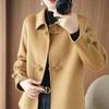 Novo Casaco de Cashmere Dupla Face Estilo Chinês para Mulheres, Modelo Curto para Figuras Baixas, Outerwear 100% Lã, Pedido Mínimo de 1 Peça