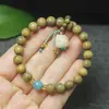 Pulsera de Abalorios Aromáticos de Sándalo Verde de 8 mm con Colgante de Gato, Pulsera Decorativa de Madera Bodhi para Mujer, Accesorio de Cuentas de Oración