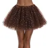 Saia Tutu Adulto em Estoque com 4 Camadas de Tule, Inclui Forro, Lantejoulas de Estrela, Saia de Tule de Comprimento Médio, Saia Bufante, Saia de Performance de Palco
