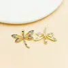 Accesorio de colgante de libélula, abeja, mariposa hueca con microincrustaciones de circonita, chapado en oro de 18k sobre cobre, para llavero de bricolaje, joyería