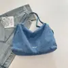 Bolsa Jeans Listrada de Grande Capacidade Estilo Coreano Estilo Preguiçoso para Mulheres, Bolsa Tote Simples para Trabalho e Viagem, Bolsa com Zíper de Ombro Único