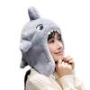 Sombrero Estilo Lei Feng de Tiburón Peludo de Dibujos Animados con Máscara Integrada para Mujer, Estilo Pareja, Máscara de Protección para Orejas Personalizable, Desmontable, Protección contra el Frío para Adultos