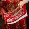 [Suela Mejorada] Zapatos de Boda Chinos Estilo Antiguo Dinastía Ming Rojos Dinastía Han Zapatos de Boda Nupciales Zapatos Bordados para Mujer