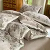 Nuevo Conjunto de Cuatro Piezas de Franela con Encaje Estilo Hepburn Algodón Completo Ribete de Encaje Funda Nórdica Juego de Sábanas para Dormitorio Comercio al por Mayor