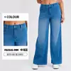 Estilo Novo Europeu e Americano Bigodes de Gato e Fivelas de Cavalo Calça Jeans Wide-Leg para Mulheres Alta Elasticidade Solta Aparência Emagrecedora Calça com Bolso Aba Fitness Calça Casual