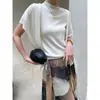 Cisnann Otoño Nuevo Estilo Francés Sofisticado Jersey de Punto de Manga Corta con Cuello Medio Alto y Conjunto de Chal Calado SN9191