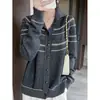 Otoño/Invierno 2026 Moda Casual Estilo Coreano Rayas Color de Contraste Cuello Solapa Suéter de Punto Cárdigan para Mujer Abrigo Holgado Estilo Perezoso