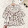 Ropa Infantil de Comercio Exterior, Estilo Primavera y Otoño, Vestido de Bebé con Temática de Bosque, Estampado Floral Pequeño, Vestido de Manga Larga para Niñas, con Cinta y Lazo, Vestido Infantil