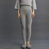 Calça Térmica Feminina de Cashmere com Listras Verticais Outono e Inverno Nova Versátil Casual Resistente ao Frio Legging Engrossada de Cor Sólida para Pernas Afuniladas