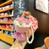 Chaveiro Pingente Buquê Tecido à Mão com Lã Flor Rosa Decoração de Bolsa de Celular Presente de Formatura Atacado