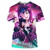 Camiseta Casual Unissex de Manga Curta com Estampa 3D de Meninas Fofas de Anime, Novo Estilo Transfronteiriço, Fonte de Suprimento