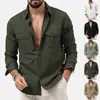 2026 Nueva Camisa para Hombre Talla Europea Moda Ropa de Trabajo Casual Multibolsillos Camisa de Manga Larga Hombre