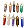 Joyas europeas y americanas piedra preciosa natural ágata de cristal bala metal chapado en oro columna hexagonal accesorios de collar colgante