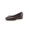 Diseño Silencioso y Elegante~ Lazo Piel de Vaca Primavera 2026 Tacón Bajo Plisado Punta Cuadrada Piel Genuina Boca Baja Zapatos de Mujer