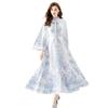 Sudeste Asiático Exportação Atacado Primavera e Verão Palácio Estilo Gola Alta Mangas Sino Barra Única Estampado Longo Renda Vestido
