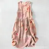 Vestido Casual de Algodón Puro con Estampado Digital Nuevo Transfronterizo, Cuello Redondo, Sin Mangas, Largo Medio, para Mujer, Verano en la Playa