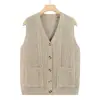 Colete de tricô para mulheres de meia-idade e idosas, roupa de primavera e outono para mães, cardigã com decote em V, colete suéter solto de tamanho grande para usar como peça externa