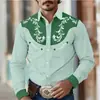 Camisa retro floral estilo western para hombre, uso casual diario en la calle al aire libre, primavera/verano, cuello de solapa, manga larga, tejido elástico en cuatro direcciones
