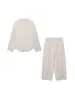 Traje de Verano 2025 Estilo Coreano Holgado Casual de Ramio Cuello Redondo Doble Botonadura Manga Tres Cuartos Camisa Pulóver Camiseta + Pantalones