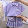 Vestido de Verano para Niñas Canela Perro 2025 Nuevo Conjunto de Dos Piezas de Manga Corta para Niños Falda de Traje JK para Niñas