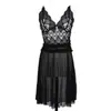 Lencería sexy transparente de encaje para mujer, tirante de malla negra con escote en V, conjunto de pijama sexy estilo deseo puro transfronterizo 8147
