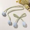 Tulipa Doce Delicada Laço Duplo DIY Botão de Flor Fresca Decoração com Laço para Roupas Acessórios de Cabelo Suprimentos
