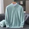 Suéter de punto de imitación de visón para hombre, color liso, con cremallera y cuello medio alto, para otoño e invierno, top de punto para usar como capa base, venta al por mayor transfronteriza