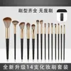 Conjunto de Pincéis de Maquiagem Green Cloud Black com 14 Peças para Estudantes, Pincéis Ultra Macios para Sombra, Base e Blush, Cerdas Macias