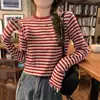 Camiseta de manga larga a rayas de bloques de color para mujer, nueva colección de otoño 2026, casual y estilosa, perfecta como capa interior o top corto para estudiantes