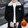 Chaqueta de Cuero Gamuzado para Hombre Invierno 2025 con Forro de Lana, Cuello Alto Enganchado Espeso, Cuello de Piel, Abrigo Cálido, Venta al por Mayor de Una Pieza, Engrosada y Cálida