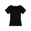 Camiseta Versátil de Cuello en U y Manga Corta para Mujer, Nuevo Verano 2026, Ajustada, Color Sólido, Sencilla, Básica