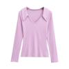 Europeu e americano verão nova moda spice girl flip decote em v ombro manga comprida camiseta primavera slim-fit emagrecimento base camisa topo para mulheres