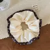 Estilo Coreano Elegante Scrunchie de Lunares con Volantes de Satén de Alta Gama para Cola de Caballo Diadema para el Cabello