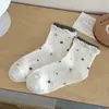 Calcetines lindos de encaje para mujer, otoño e invierno, estilo femenino, adorables, sin costuras, estampado floral, longitud hasta la pantorrilla, algodón, estilo preppy, calcetines con volantes